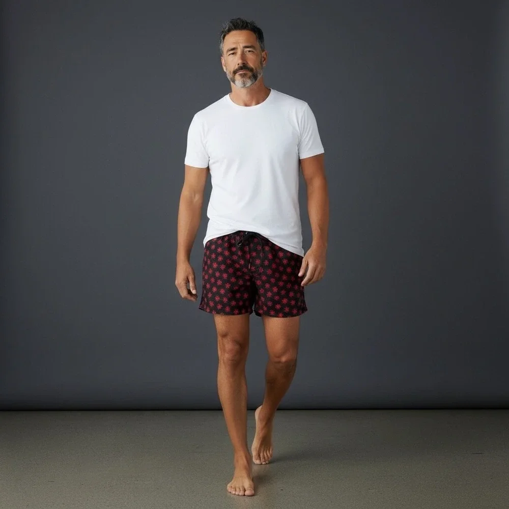 Johnny Cotton Mens XL‎ Octopus Print Swim Trunks Black Red Quick Dry Polyester